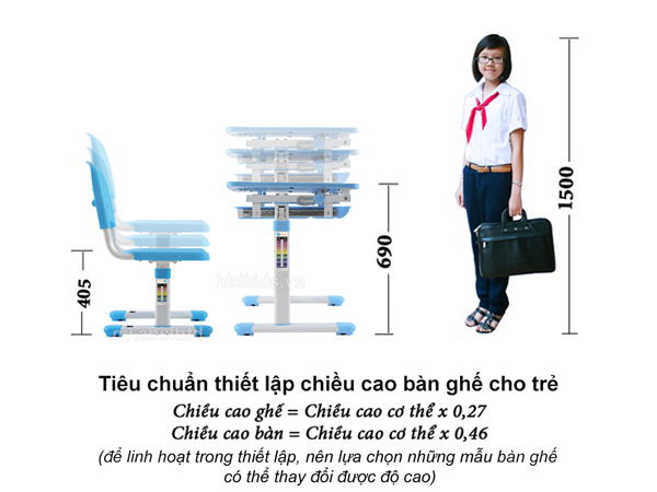 tiêu chuẩn chiều cao bàn học