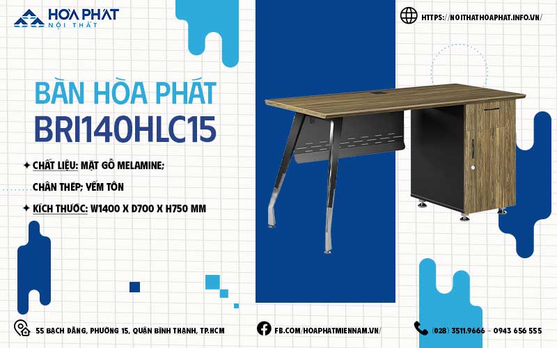 Bàn làm việc 70x140 Hòa Phát BRI140HLC15