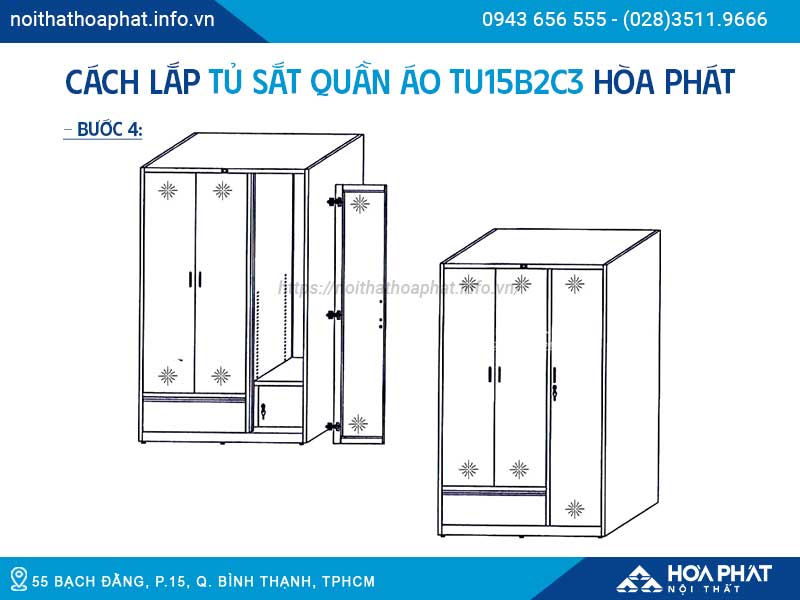 Cách lắp tủ sắt quần áo TU15B2C3 Hòa Phát HP5INFO