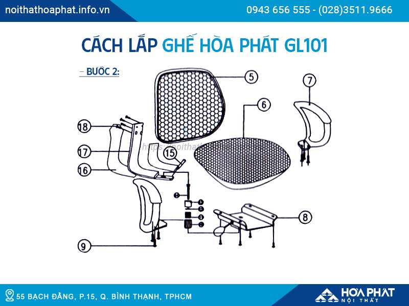 Cách lắp ghế Hòa Phát GL101 HP5INFO