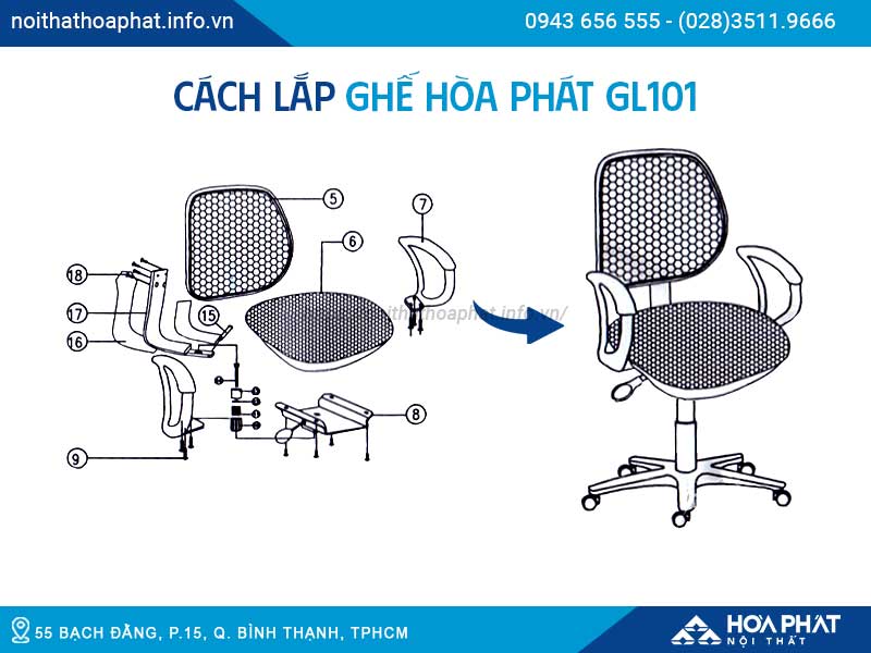 Cách lắp ghế Hòa Phát GL101 HP5INFO