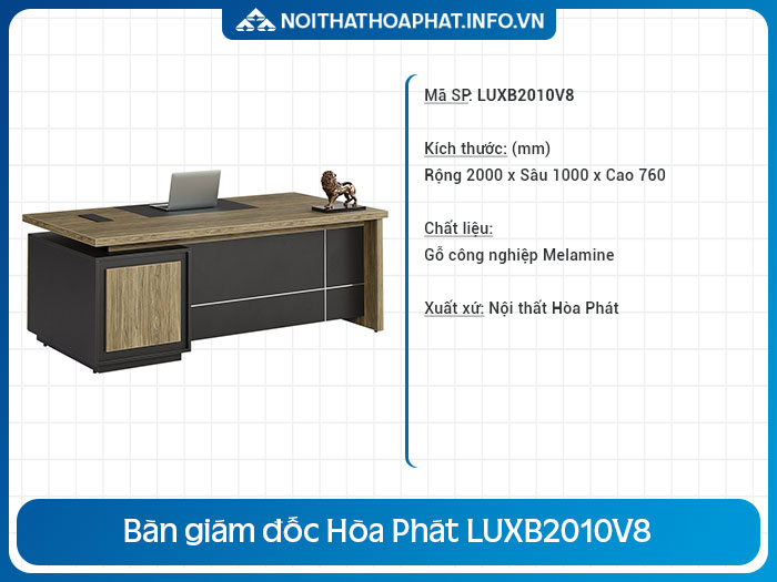 Bàn giám đốc Hòa Phát 2m LUXB2010V8