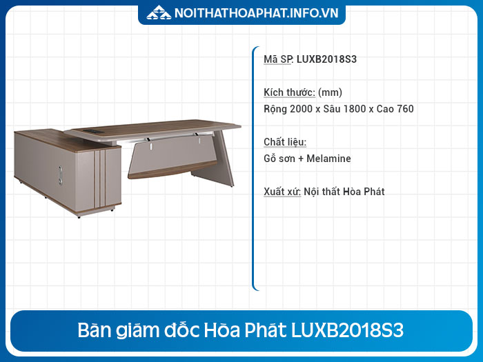 Bàn giám đốc Hòa Phát 2m LUXB2018S3