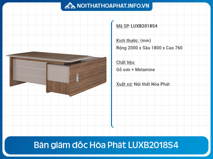 Bàn giám đốc Hòa Phát 2m LUXB2018S4