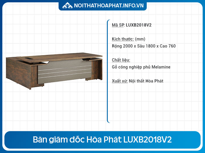 Bàn giám đốc Hòa Phát 2m LUXB2018V2