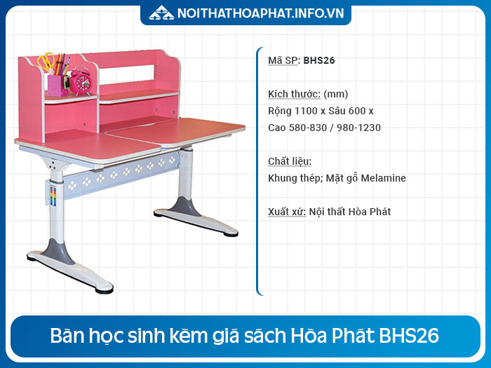 bàn học sinh kèm giá sách BHS26