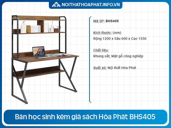 bàn học sinh kèm giá sách BHS405