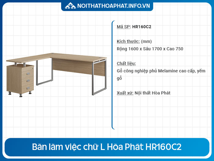 bàn làm việc chữ L có hộc tủ HR160C2