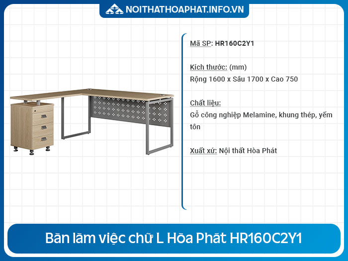 bàn làm việc chữ L có hộc tủ HR160C2Y1