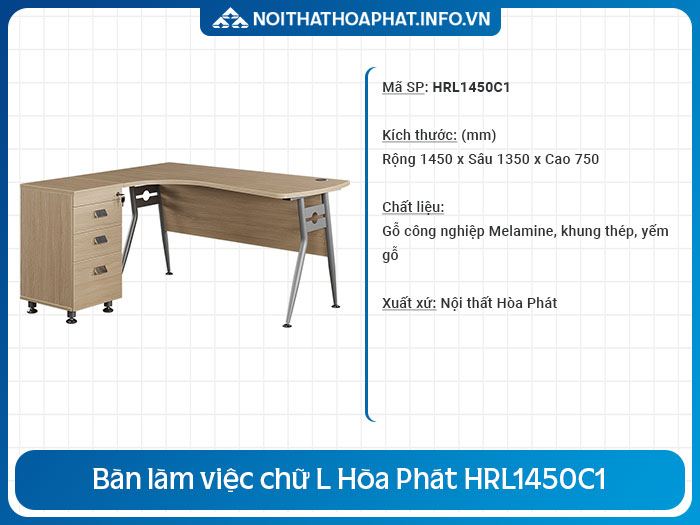 bàn làm việc chữ L có hộc tủ HRL1450C1