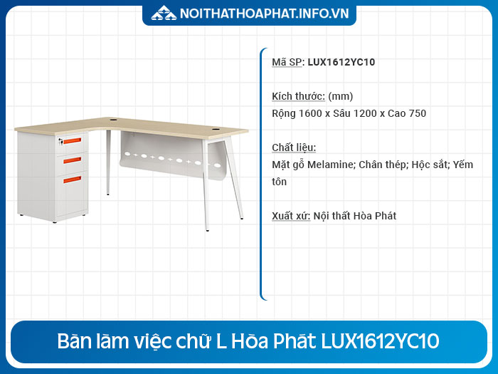 bàn làm việc chữ L có hộc tủ LUX1612YC10