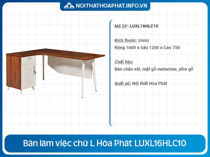 bàn làm việc chữ L có hộc tủ LUXL16HLC10