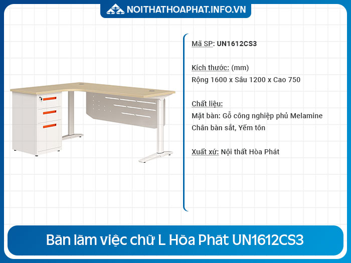 bàn làm việc chữ L có hộc tủ UN1612CS3