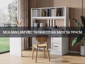 bàn làm việc tại nhà có giá sách