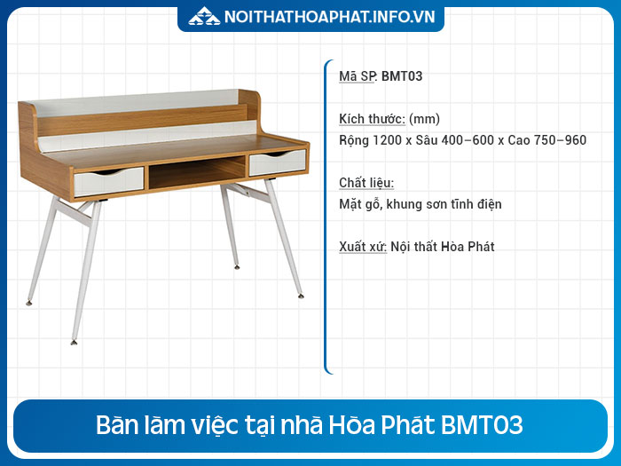 bàn làm việc tại nhà có giá sách BMT03