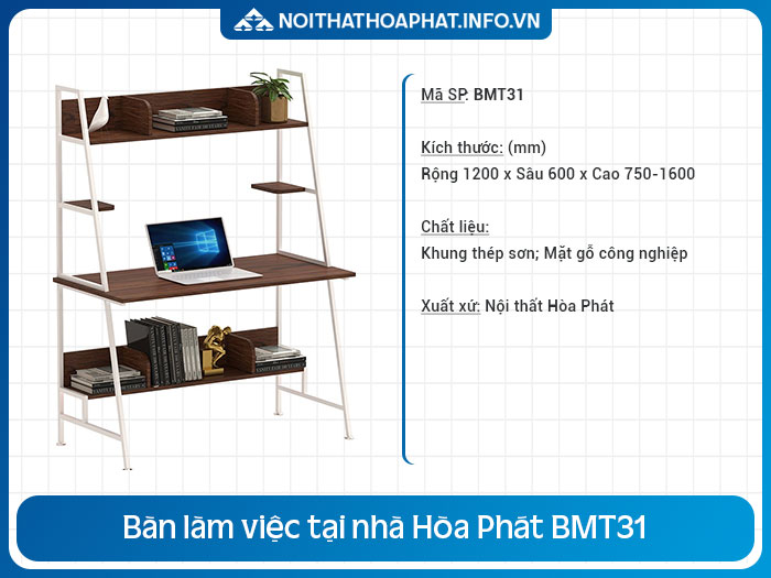 bàn làm việc tại nhà có giá sách BMT31