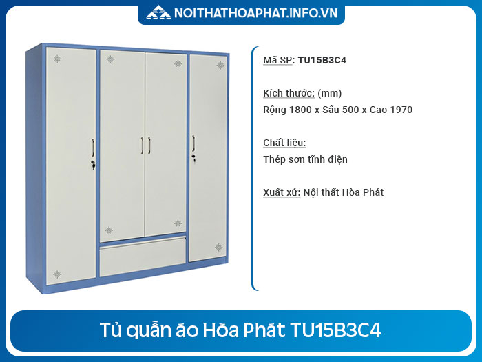 tủ quần áo bằng sắt đẹp TU15B3C4