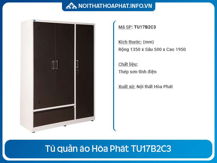 tủ quần áo bằng sắt đẹp TU17B2C3