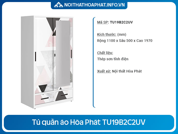 tủ quần áo bằng sắt đẹp TU19B2C2UV