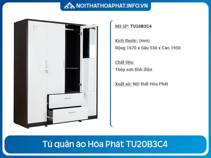 tủ quần áo bằng sắt đẹp TU20B3C4