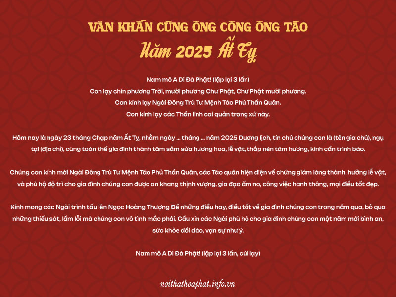 Văn khấn Cúng Ông Công Ông Táo 2025