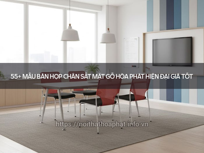 Bàn họp chân sắt mặt gỗ