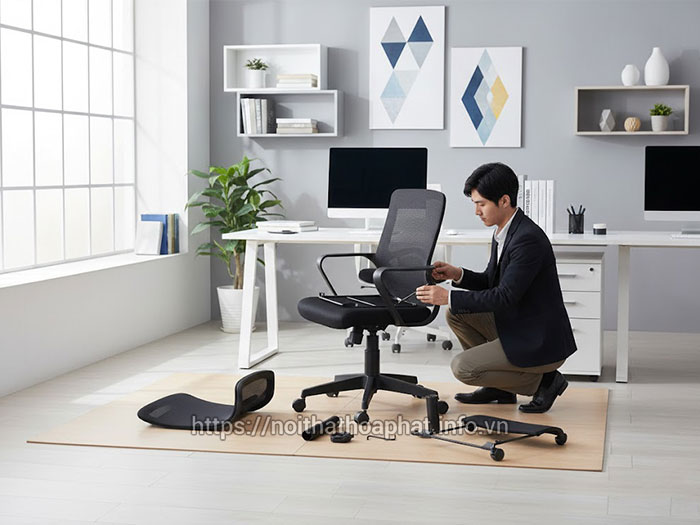 Cách lắp ráp ghế xoay lưới