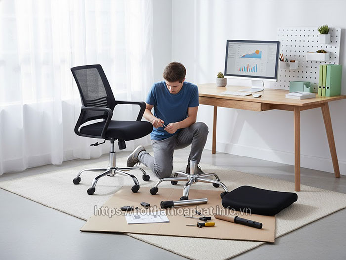 Cách lắp ráp ghế xoay lưới