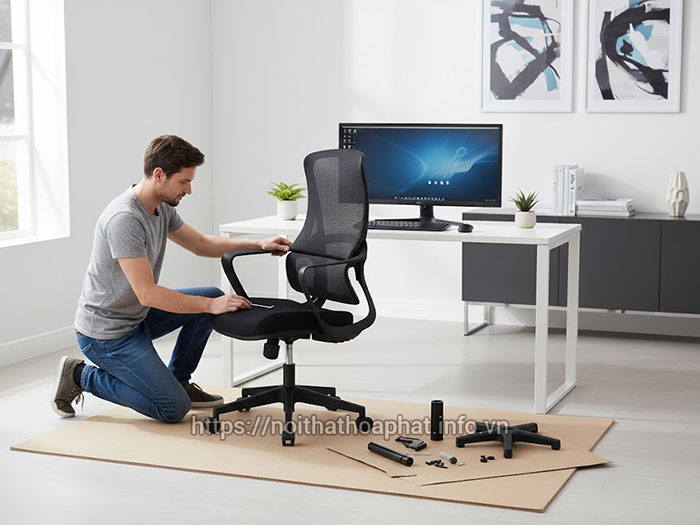 Cách lắp ráp ghế xoay lưới