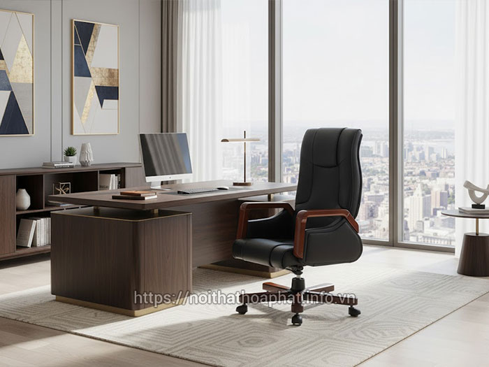Ghế làm việc gỗ bọc da