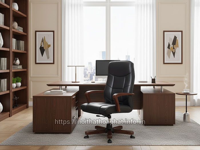 Ghế làm việc gỗ bọc da