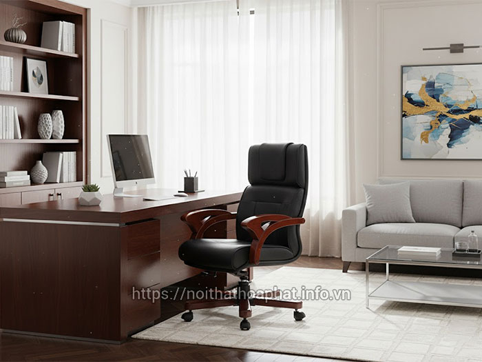 Ghế làm việc gỗ bọc da