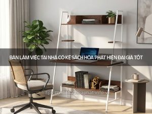 Bàn làm việc tại nhà có kệ sách