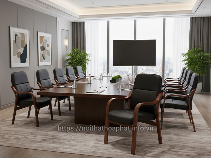 Ghế gỗ bọc da phòng họp
