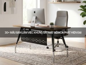 Bàn làm việc khung sắt mặt gỗ