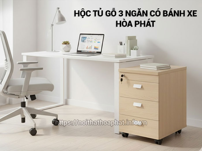 Hộc tủ gỗ 3 ngăn có bánh xe