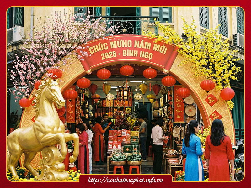 trang trí cửa hàng tết 2026 Bính Ngọ