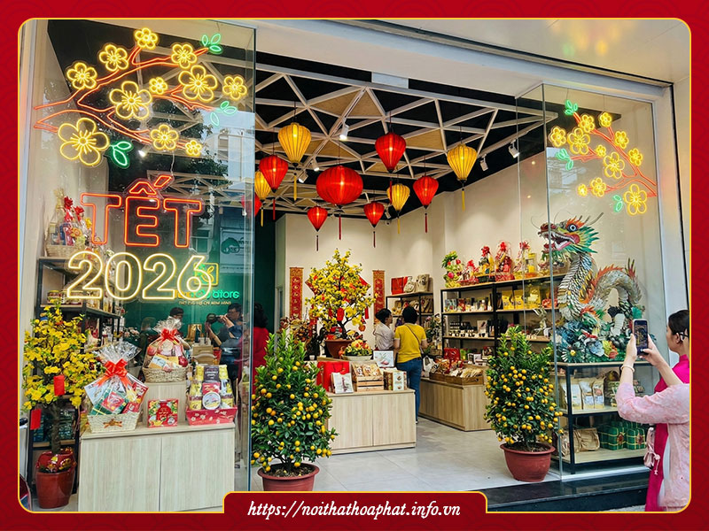 trang trí cửa hàng tết 2026 Bính Ngọ