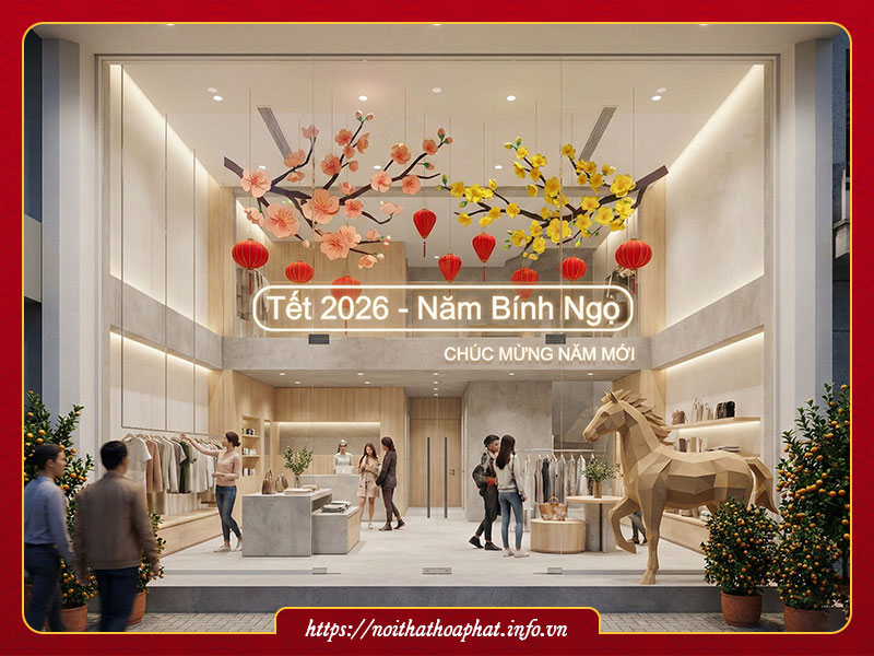 trang trí cửa hàng tết 2026 Bính Ngọ