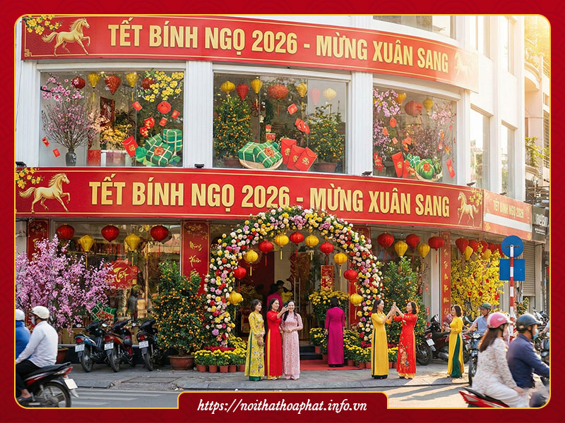 trang trí cửa hàng tết 2026 Bính Ngọ