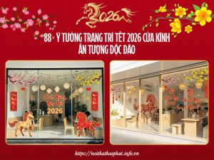 Trang trí Tết 2026 cửa kính