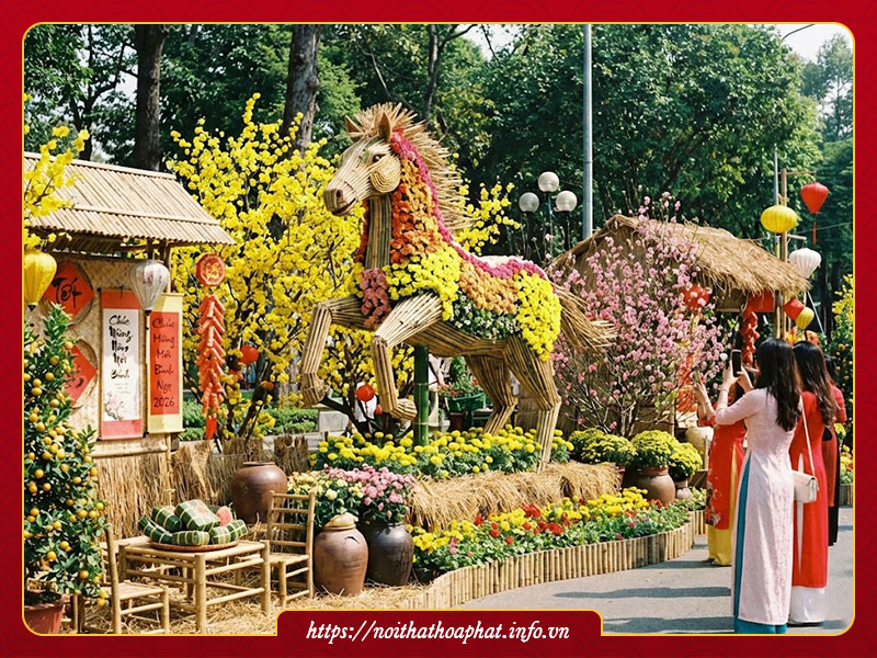 Trang trí Tết 2026 ngoài trời