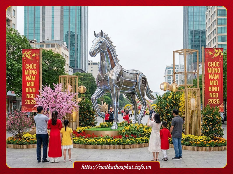 Trang trí Tết 2026 ngoài trời