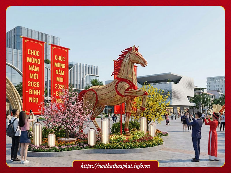 Trang trí Tết 2026 ngoài trời