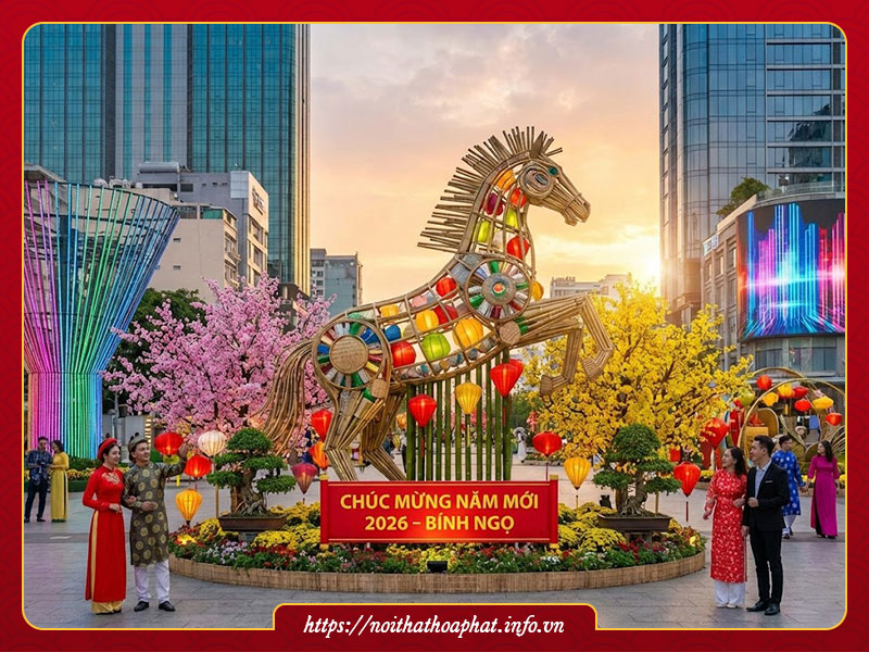 Trang trí Tết 2026 ngoài trời