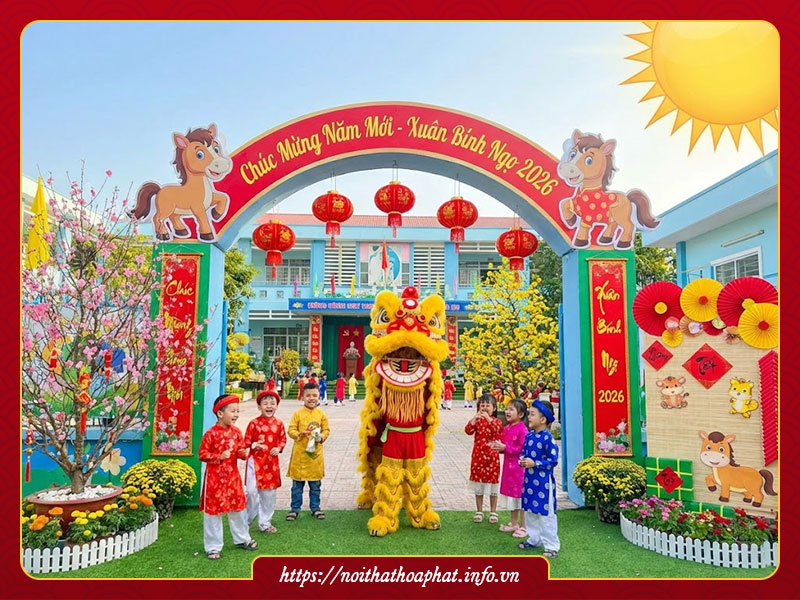 Trang trí tết 2026 trường mầm non