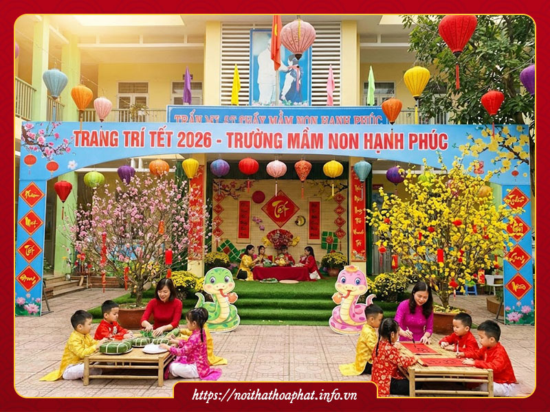 Trang trí tết 2026 trường mầm non