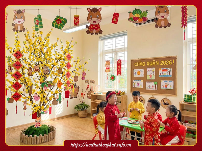 Trang trí tết 2026 trường mầm non