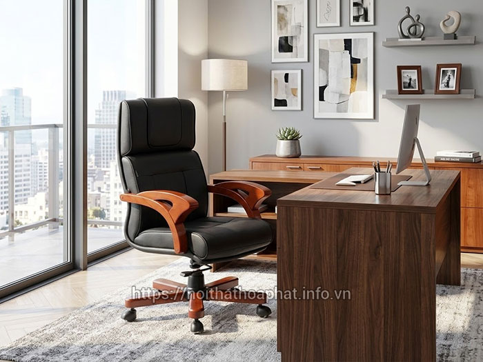 Ghế giám đốc Hòa Phát chân gỗ