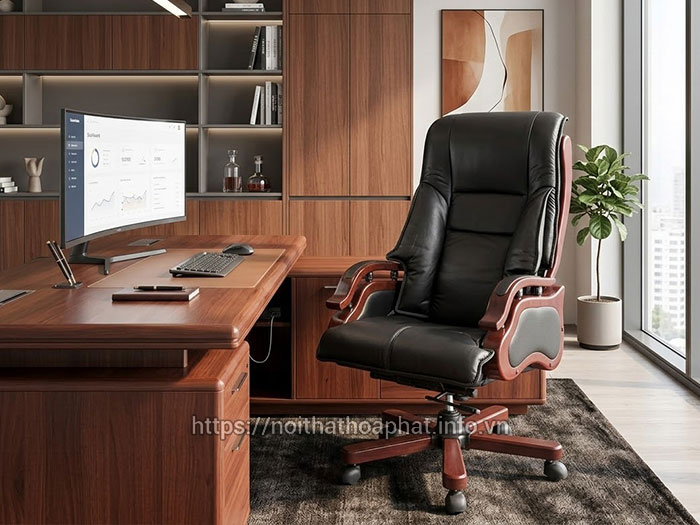 Ghế giám đốc Hòa Phát chân gỗ